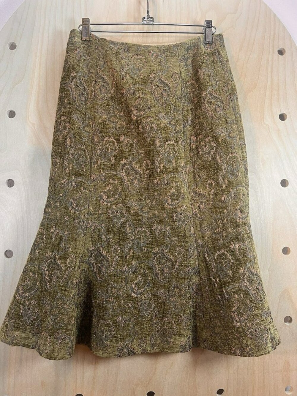 Vintage Charles Gray London Runway Skirt Size 4 Bronze Paisley Green Textured - Picture 8 of 15
